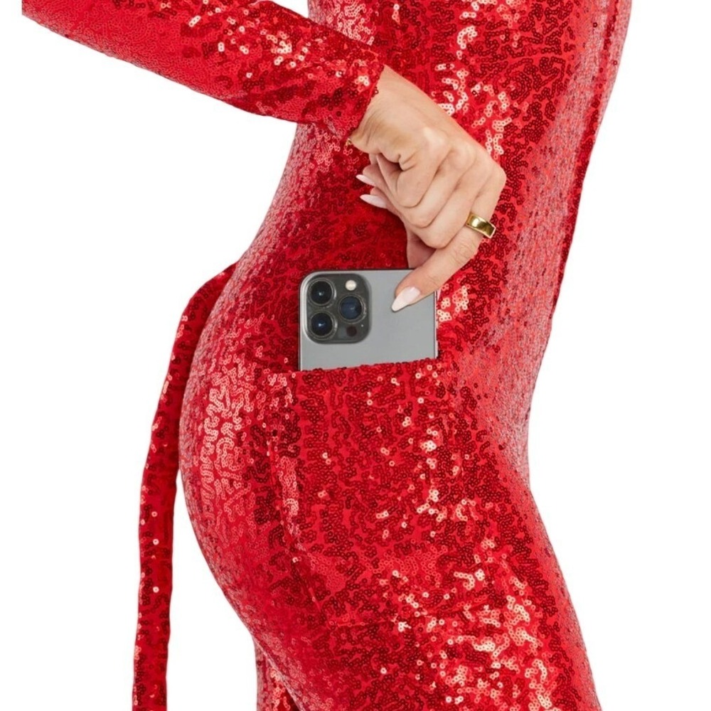 New Tipsy Elves Women Red Sequin Devil Costume Jumpsuit with Horns L - Picture 6 of 8